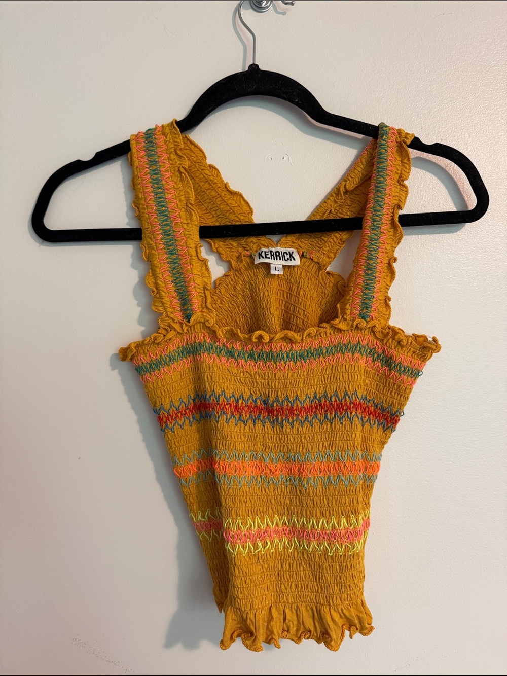 Kerrick Mustard Smocked Tank with Multicolor Trim
